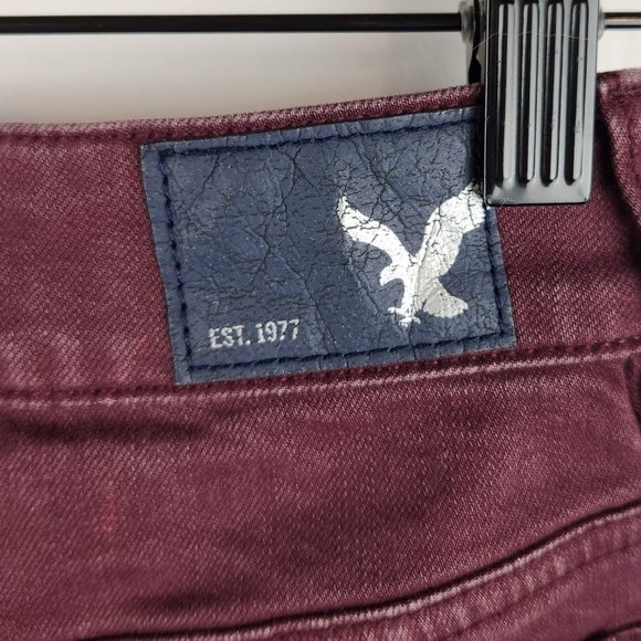 American Eagle Burgundy Super Super Stretch Hi-Rise Shortie Denim Shorts sz 2 - Picture 4 of 6